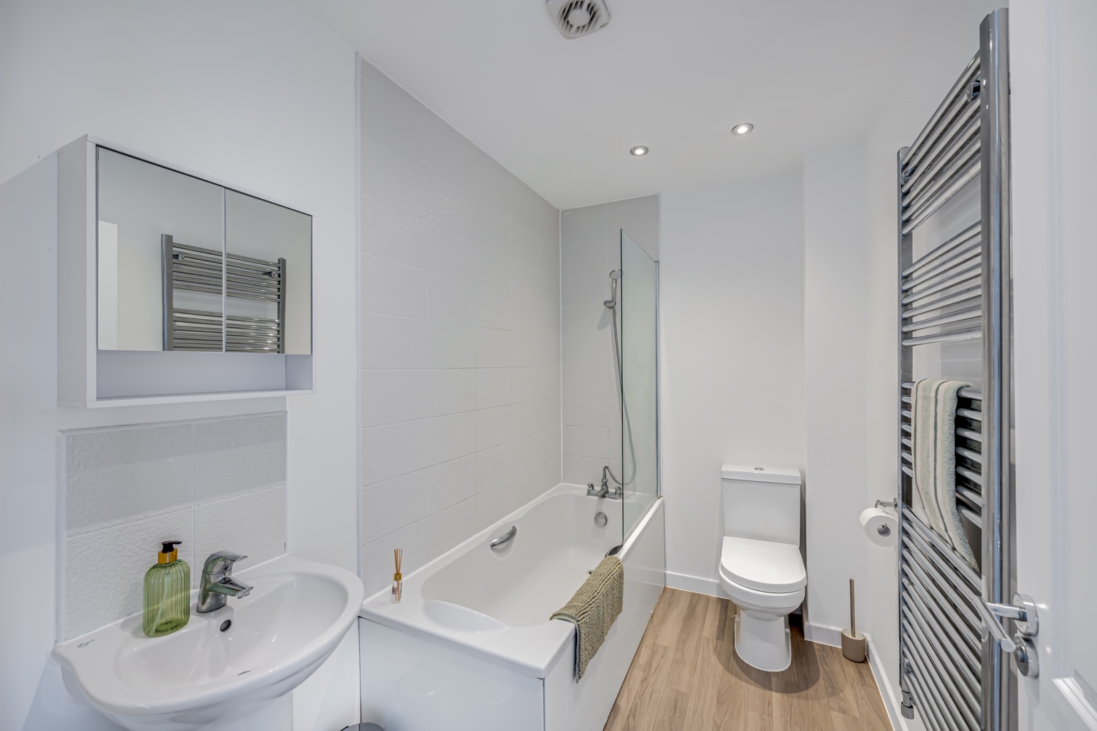 Bath with overhead shower